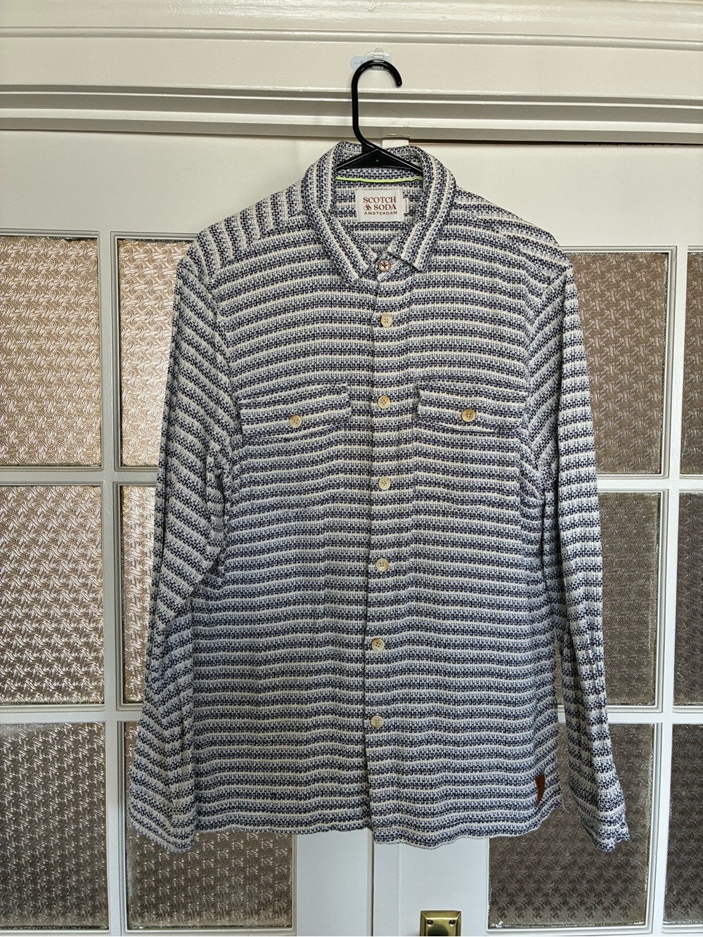 Scotch & Soda Navy and White Textured Stripe Shirt Jacket